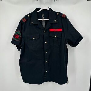 Cavi Mens Military Streetwear Shirt 3X Short Sleeve Utility Patch Epaulet Urban